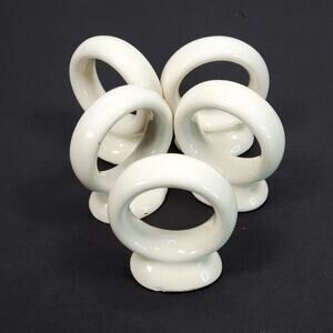 Vtg O'roark 1982 White Ceramic Napkin Ring Set Tableware Decor Retro Lot of 5